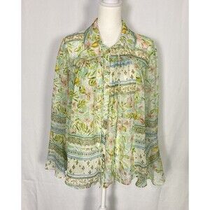 Fate Small Floral Blouse Bell Sleeve Semi-Sheer Peasant Bohemian Chiffon